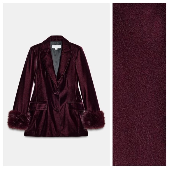 ZARA VELVET BLAZER WITH FAUX FUR CUFFS - Picture 11 of 11